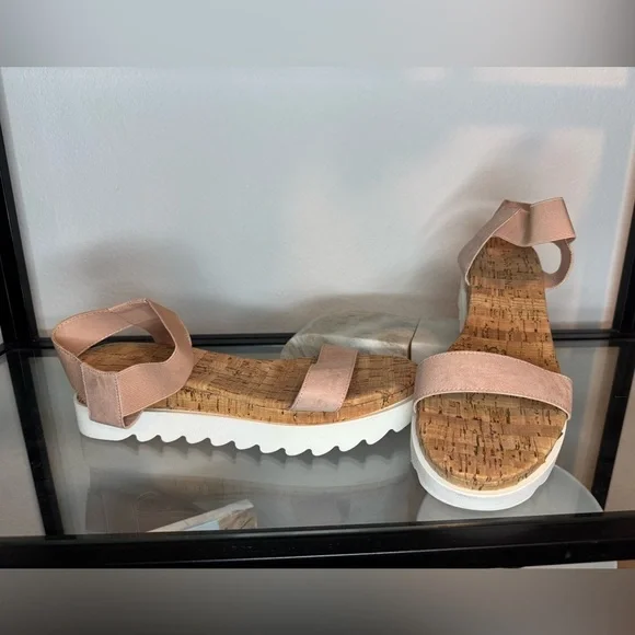 NWOT Sun + Stone Melanyy Laceless Open Toe Wedge Sandals Rose Size 9.5 - Picture 3 of 6